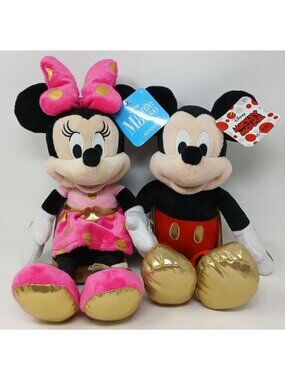 Disney Mickey & Minnie Mouse Plush Set From Macys w/ Tags Stuffed Toys New #S1-B